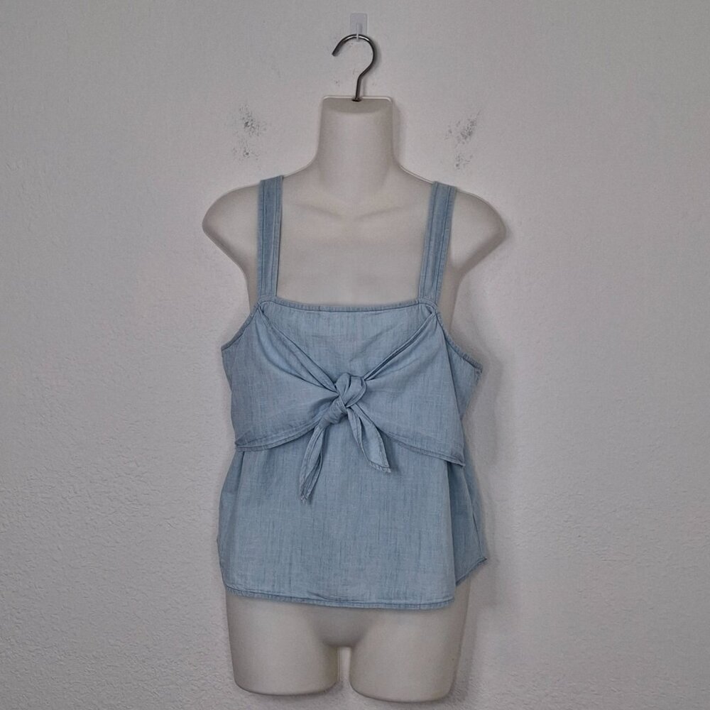 Madewell 100% Cotton Top Denim Sz 8P Tie Front Boho Coastal Beach Cowgirl Rodeo